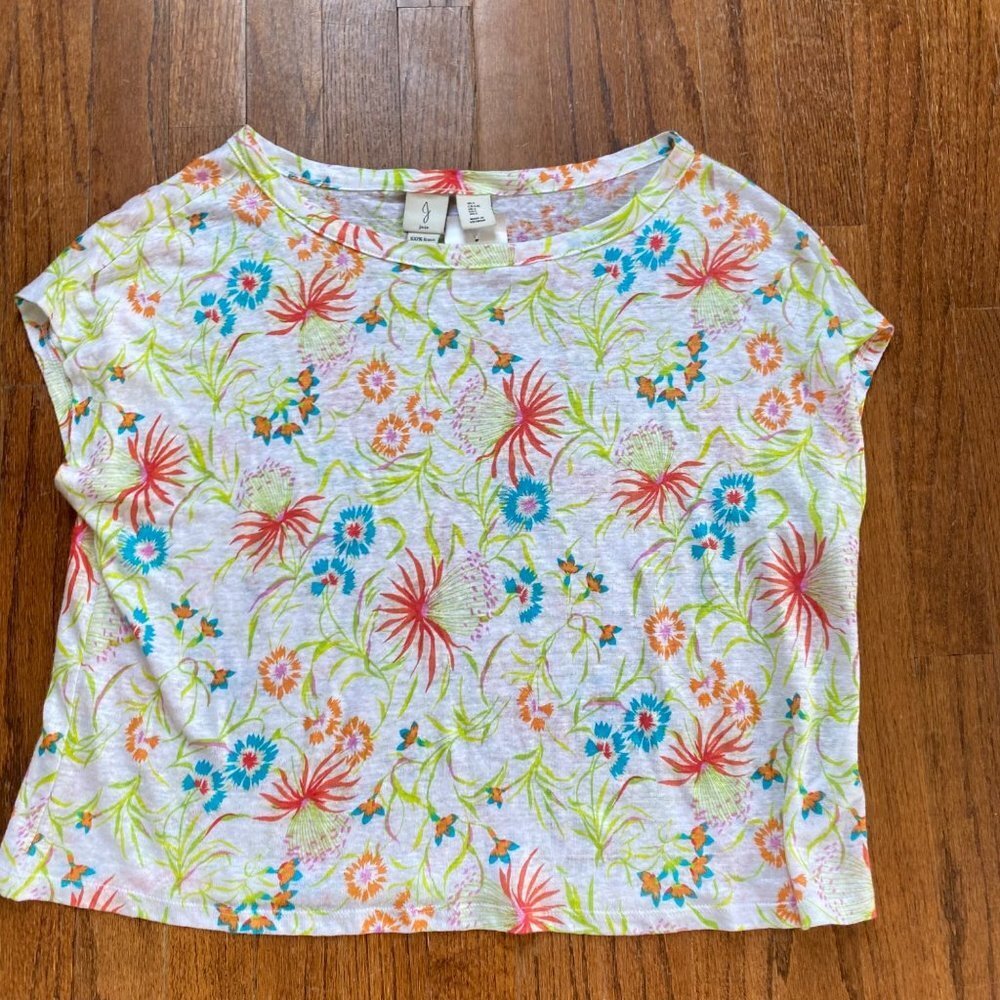 Joie Womens Top Size Large Linen Short Sleeve Tee Shirt Floral Lightweight New - Picture 7 of 12